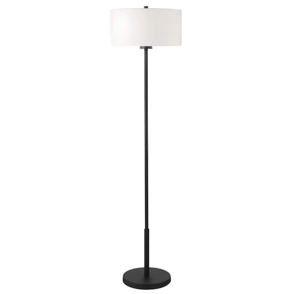 HomeRoots 61 in. Black and White 1 1-Way (On/Off) Standard Floor Lamp for Living Room with Cotton Drum Shade