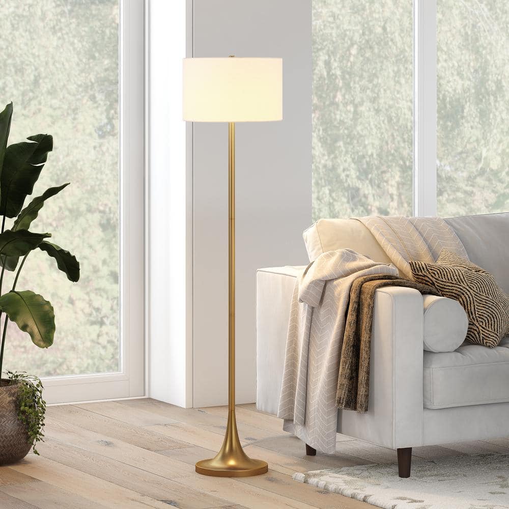Brass Adjustable Floor Lamp with Barrel Shade