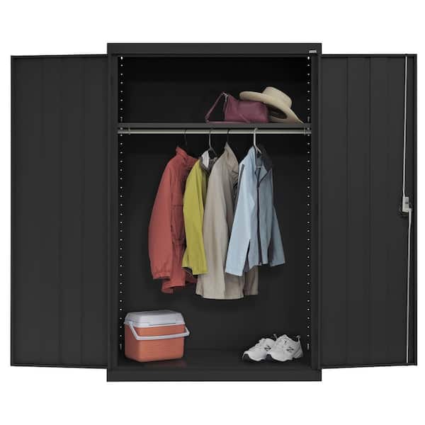 Elite Series 46 in. W x 72 in. H x 24 in. D 22-Gauge 2-Shelf Steel Freestanding Wardrobe Storage Cabinet in Black