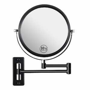 8 in. Wall Mounted Makeup Vanity Mirror, 1X/10X Magnification Bathroom Makeup Mirror in BlackandChrome
