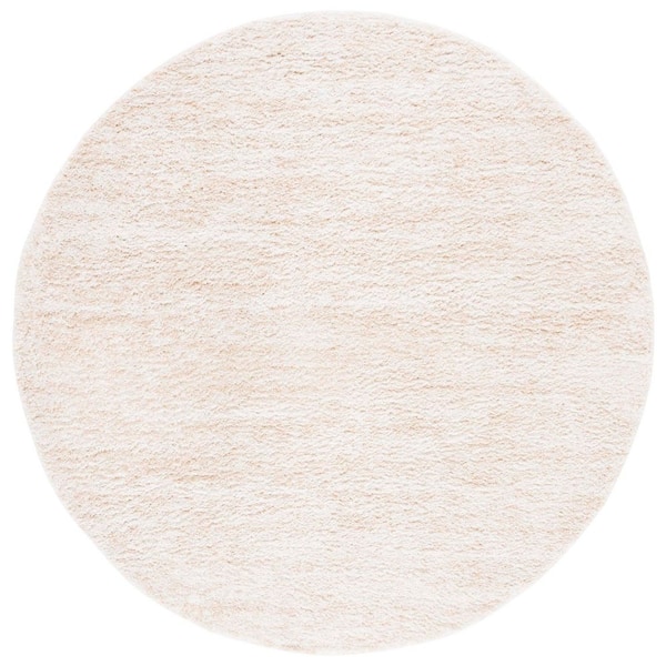 Berber Shag 4 ft. x 4 ft. Ivory/Beige 2-Toned Solid Round Area Rug