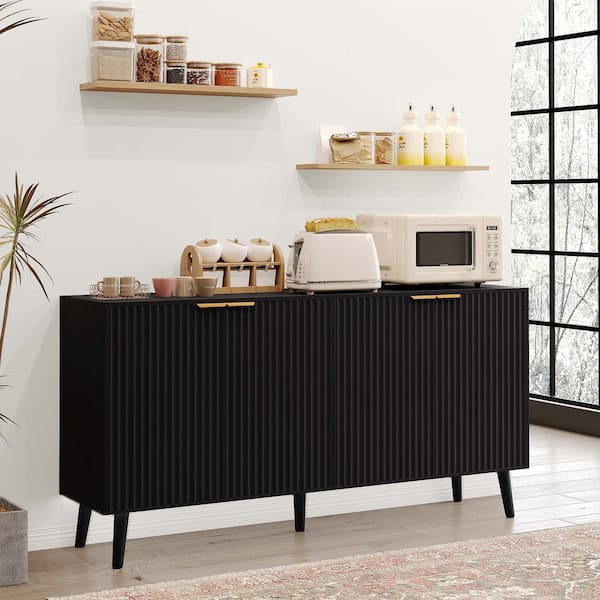 JASIWAY Modern Black Particle Board 55.12 in. Buffet