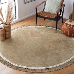 Easy Care Green/Ivory 6 ft. x 6 ft. Machine Washable Solid Color Round Area Rug