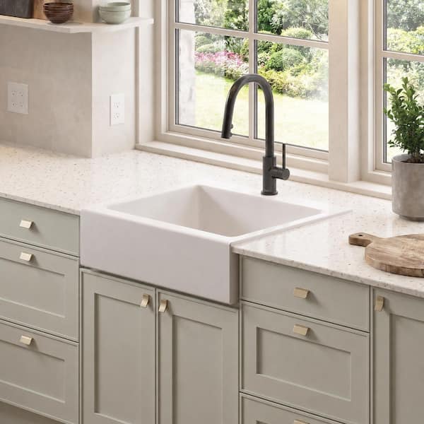 Parker 26 in. 1-Hole Quick-Fit Farmhouse/Apron-Front Drop-In Single Bowl Crisp White Fireclay Kitchen Sink