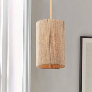Collision 1-Light Gold/Wood Island Pendant with Paper Rope Shade