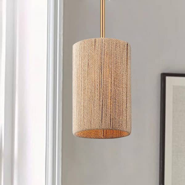 Maxax Collision 1-Light Gold/Wood Island Pendant with Paper Rope Shade