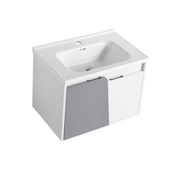 27.80 in. W x 18.50 in. D x 20.70 in. H Floating Wall-Mounted Bath Vanity in White with White Ceramic Top