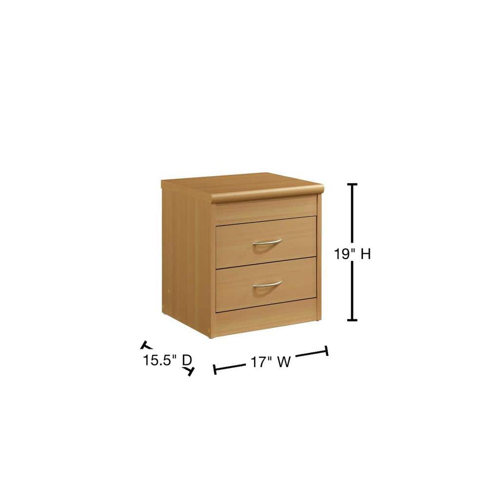 Beech 2-Drawer Engineered Wood Nightstand