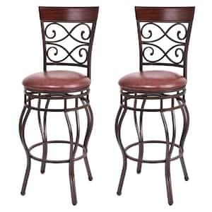 45.5 in. Bronze Low Back 29.5 in. Metal Bar Stools Dining Kitchen Pub Chair (Set of 2)