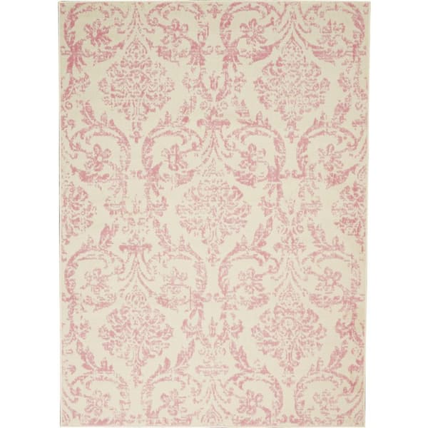 Jubilant Ivory/Pink 5 ft. x 7 ft. Persian Vintage Area Rug
