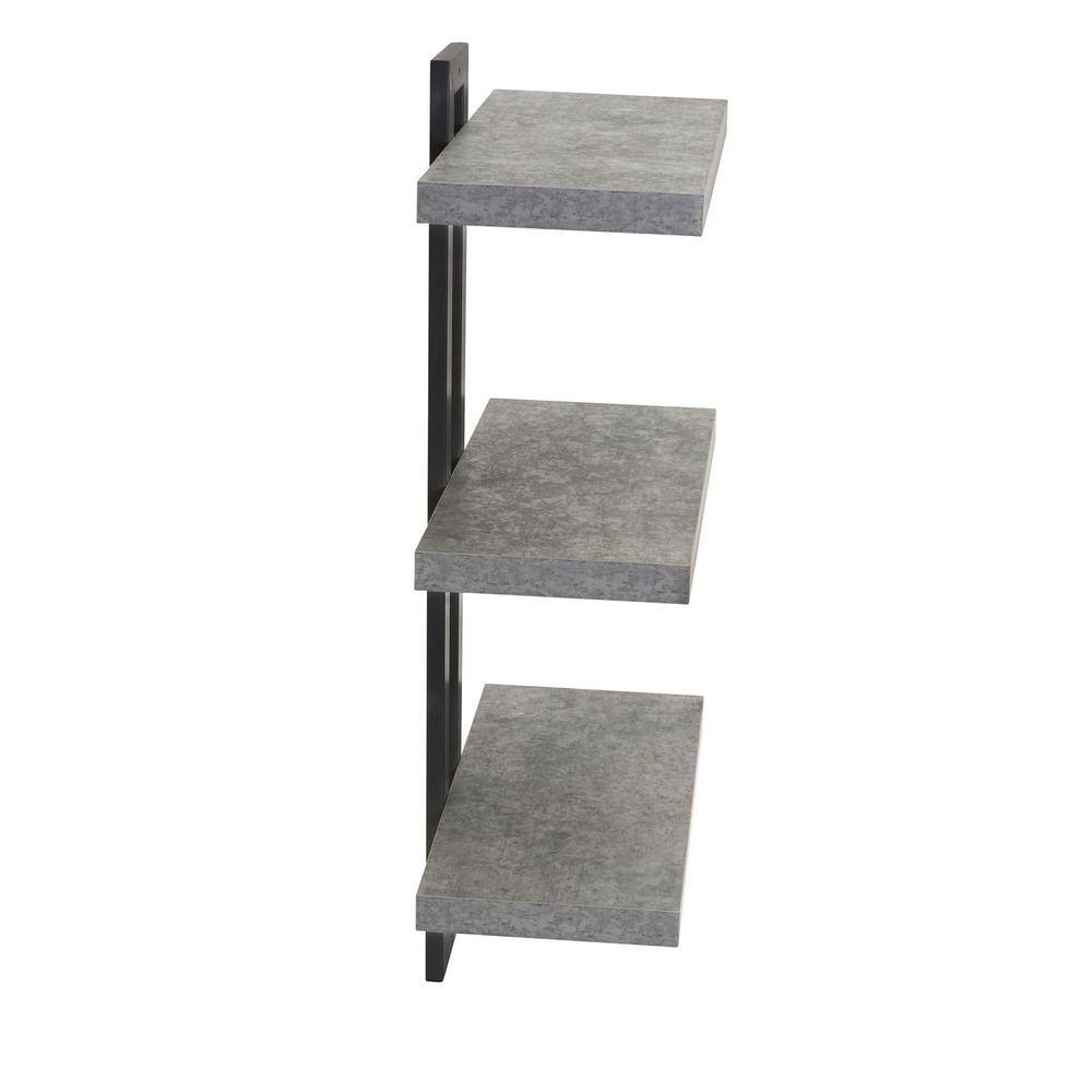 Gray Laminate and Iron 3-Tier Floating Wall Shelf