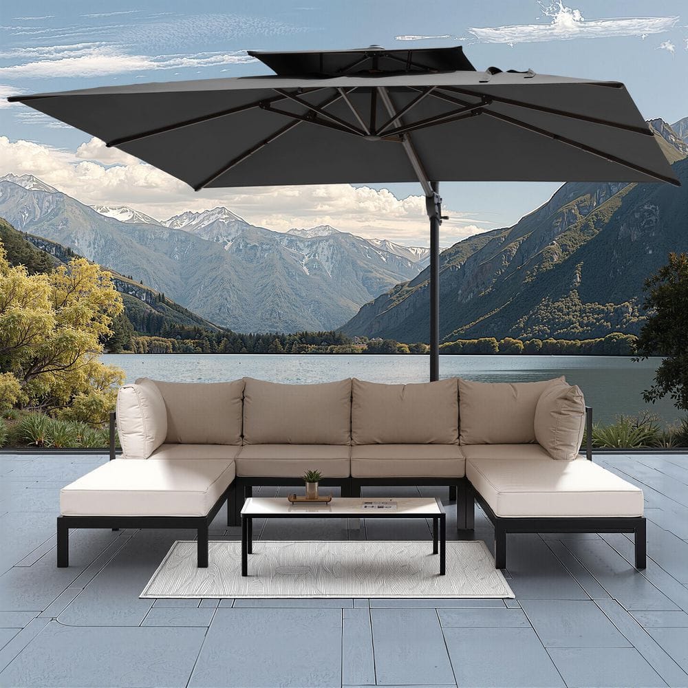 11 ft. x 9 ft. Rectangular 2-Tier Top 360° Rotation Aluminium Cantilever Tilt Outdoor Patio Umbrella in Black, No Base price history on PriceWatchPro