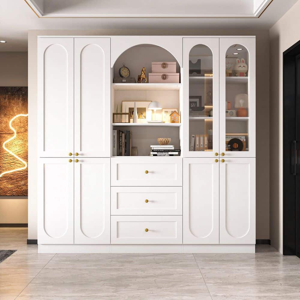 FUFU&GAGA 70.9 in. Tall White Wood 13-Shelf Standard Bookcase with