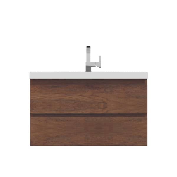 Alya Bath Paterno 42 in. W x 19 in. D x 23 in. H Wall Mounted Bath Vanity in Rosewood with White Solid Surface Top