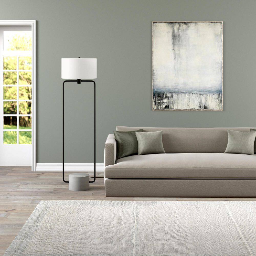 Blackened Bronze and Concrete Adjustable Floor Lamp with White Fabric Shade