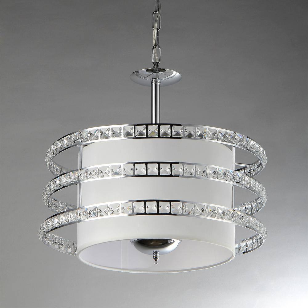 Chrome Drum Mid Century Modern Crystal Chandelier