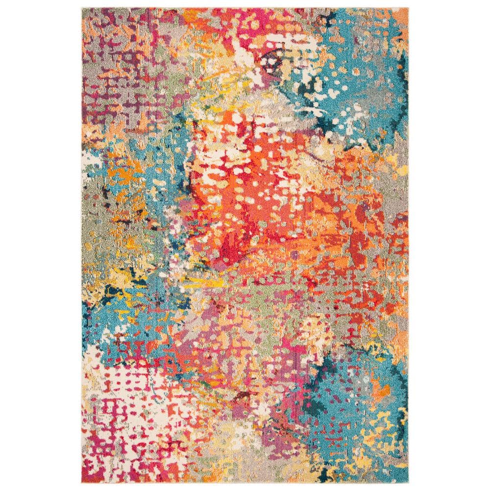 Ivory and Multicolor Abstract Distressed Area Rug