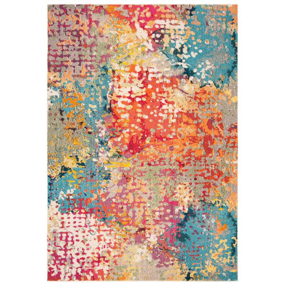 Ivory and Multicolor Hand-knotted Synthetic Area Rug