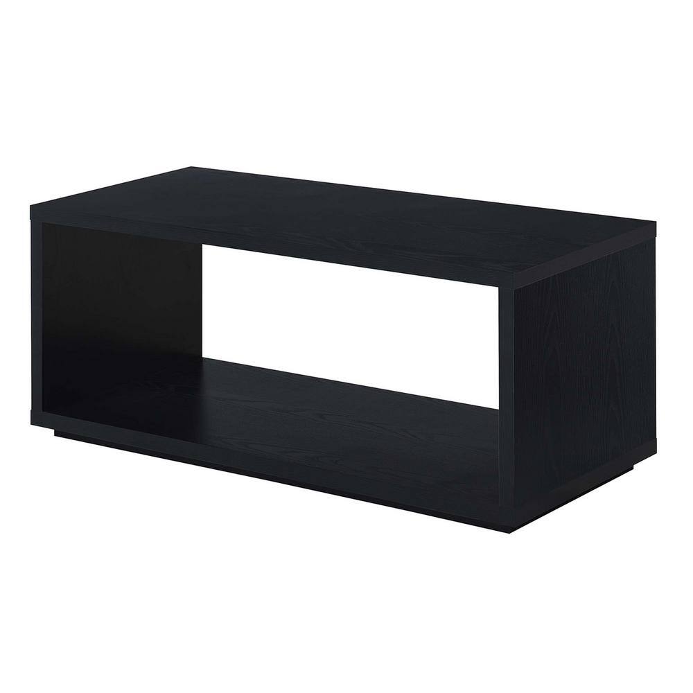 Black Rectangular Wood Coffee Table with Shelf