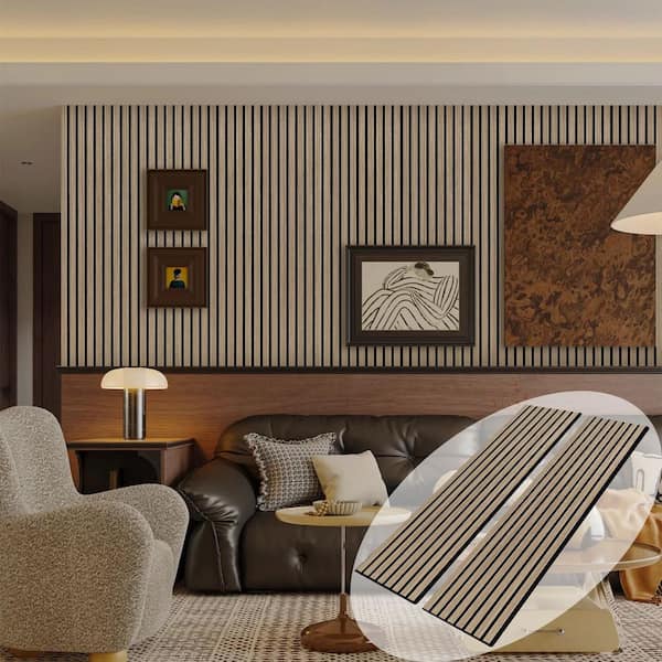 Owndeign Walnut 0.7 in. x 1 ft. x 8 ft. Wood Slat Acoustic Panels