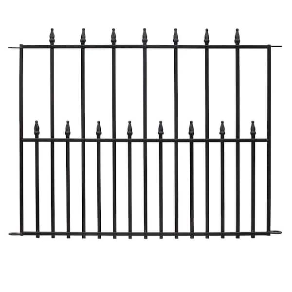 Vigoro Empire 29 in. H x 36 in. W Black Steel 3-Rail Fence Panel (4-Pack)