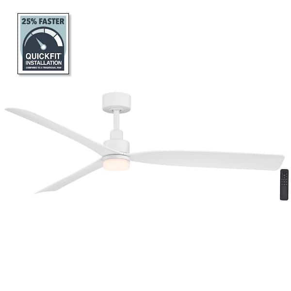 Hampton Bay Marlston 60 in. Indoor/Outdoor Matte White with White Blades Ceiling Fan with Adjustable White LED with Remote Included