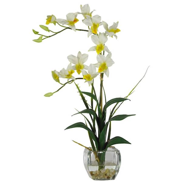 Nearly Natural 22 in. Artificial Beige Dendrobium Silk Orchid Flower Arrangement