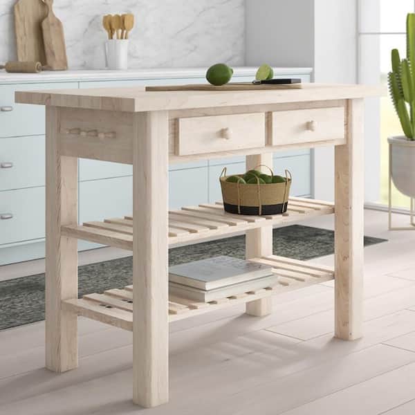 International Concepts Nantucket Unfinished Wood Kitchen Island With Butcher Block Top Wc 4824 The Home Depot