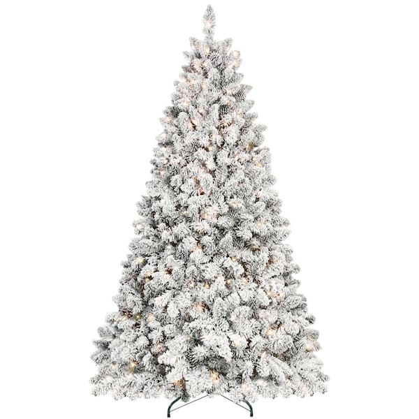 4.5 ft. Pre-Lit Artificial Christmas Tree w/ 250 UL Lights and 24-Natural Pine Cones,Snowy PVC Tips, Stable Metal Stand