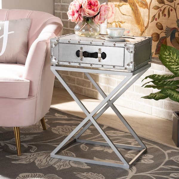 Baxton Studio 1-Drawer William Silver and Black Nightstand
