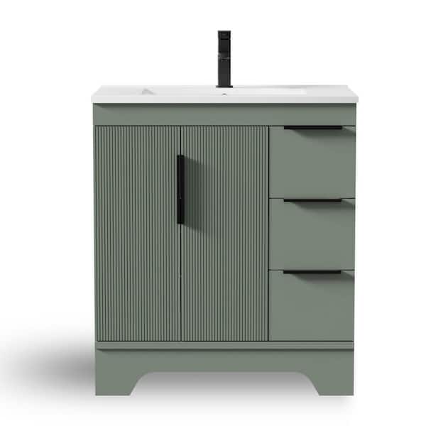30 in. W. x 18 in. D x 33.5 in. H Single Sink Freestanding Green Bath Vanity with White Integrated Composite Resin Top
