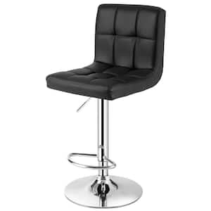 46 in. Adjustable Black PU Leather Low-Back Metal Bar Stools with Back and Footrest