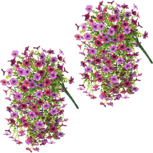 Afoxsos 19 in. Light Purple & Red Indoor/Outdoor Artificial Daisies Hanging Flower with UV Resistant for Spring (2 Pieces)