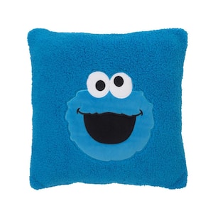 Cookie Monster Blue Super Soft Sherpa Toddler 15 in. x 15 in. Throw Pillow with Applique