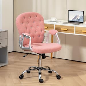 Button Tufted Polyester Home Office Chair with Adjustable Height Armrests, Pink