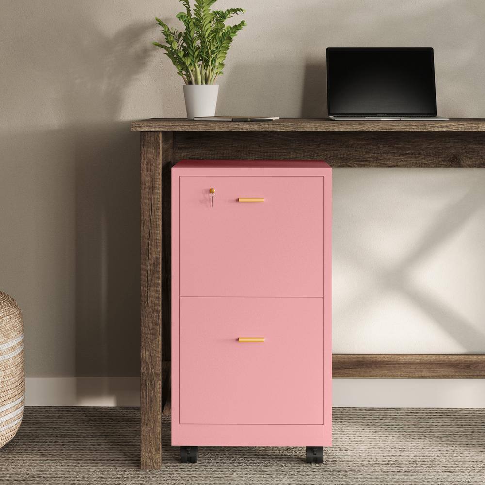 Lavish Home 2-Drawer Pink Manufactured Wood 15.75 in. Rolling