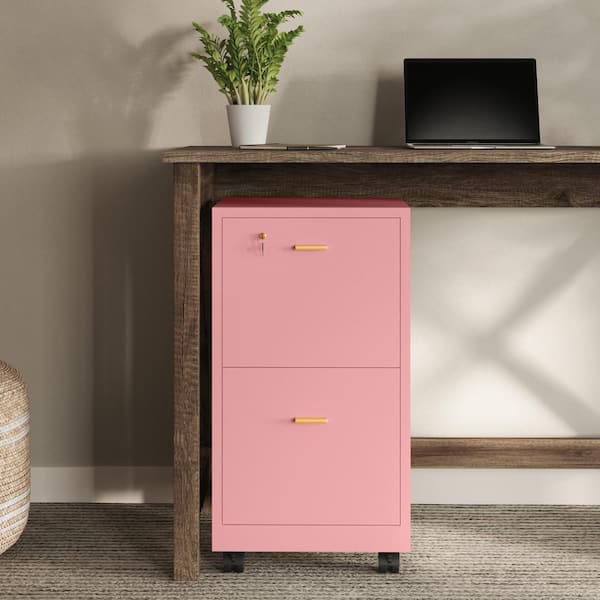 Lavish Home 2-Drawer Pink Manufactured Wood 15.75 in. Rolling Vertical File Cabinet