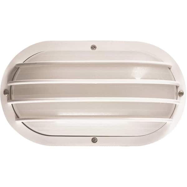 Volume Lighting Mini 1-Light White Polycarbonate Outdoor Caged Ceiling Flush Mount/Wall Mount Sconce with Half Oval Sphere