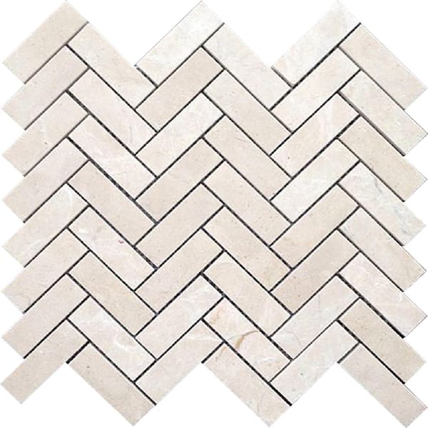 Apollo Tile Beige 4 in. x 5 in. Polished Herringbone Marble Floor and Wall Mosaic Tile Sample (0.13 sq. ft./Piece)