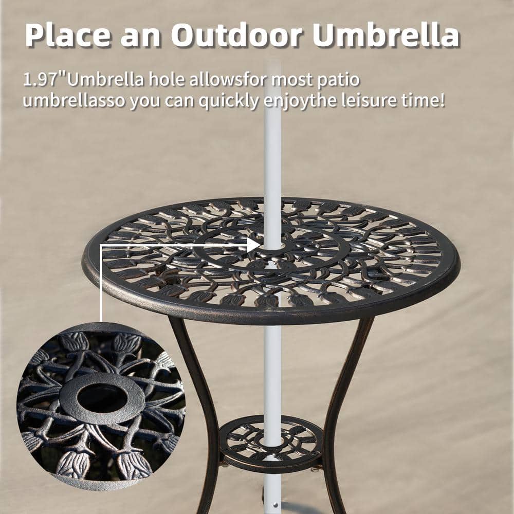 Close-up of the umbrella hole in the bistro table