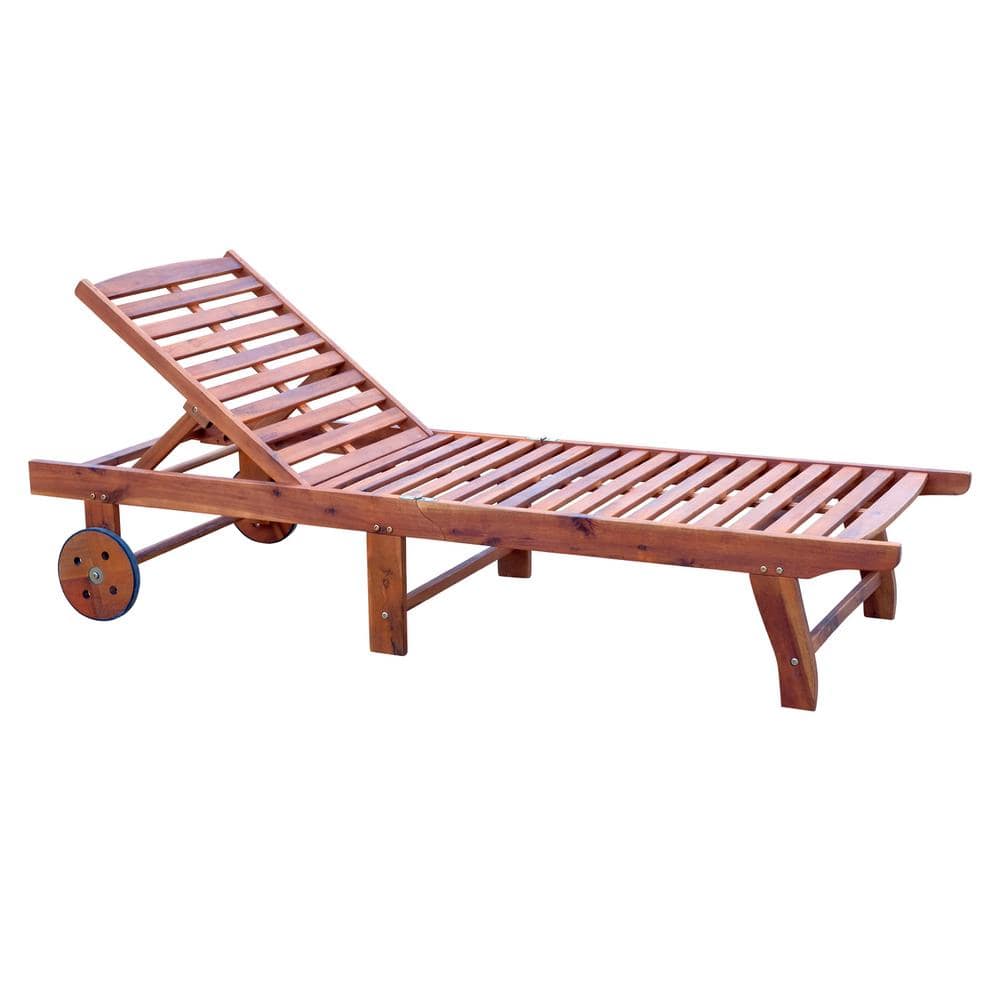 Outsunny Wooden Outdoor Folding Chaise Lounge Chair Recliner With Wheels In Wood Color 84b 210 9503