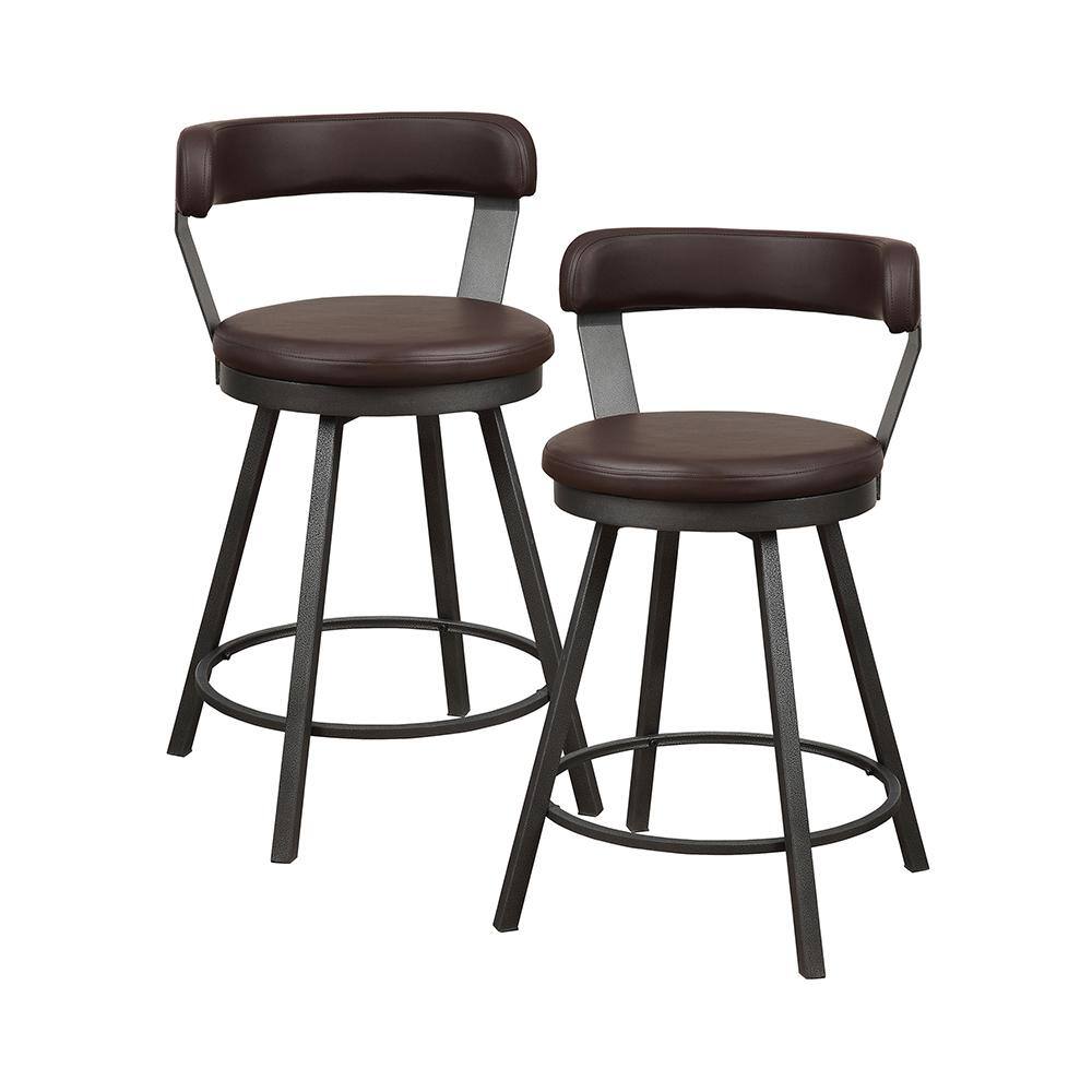 Avignon 25 in. Dark Gray Metal Swivel Counter Height Chair with Brown Faux 