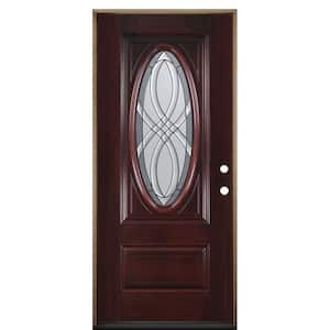 36 in. x 80 in. Everland Cianne Cherry Left-Hand Inswing 3/4 Oval Smooth Finished Fiberglass Prehung Front Exterior Door