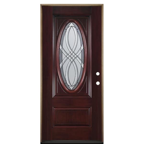 Masonite 36 in. x 80 in. Everland Cianne Cherry Left-Hand Inswing 3/4 Oval Smooth Finished Fiberglass Prehung Front Exterior Door