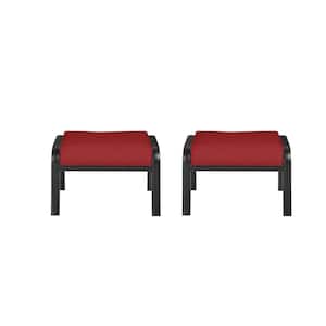 Laurel Oaks Black Steel Outdoor Patio Ottoman with CushionGuard Chili Red Cushions (2-Pack)