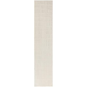 Cozy Modern Ivory Grey 2 ft. x 10 ft. Linear Contemporary Runner Area Rug