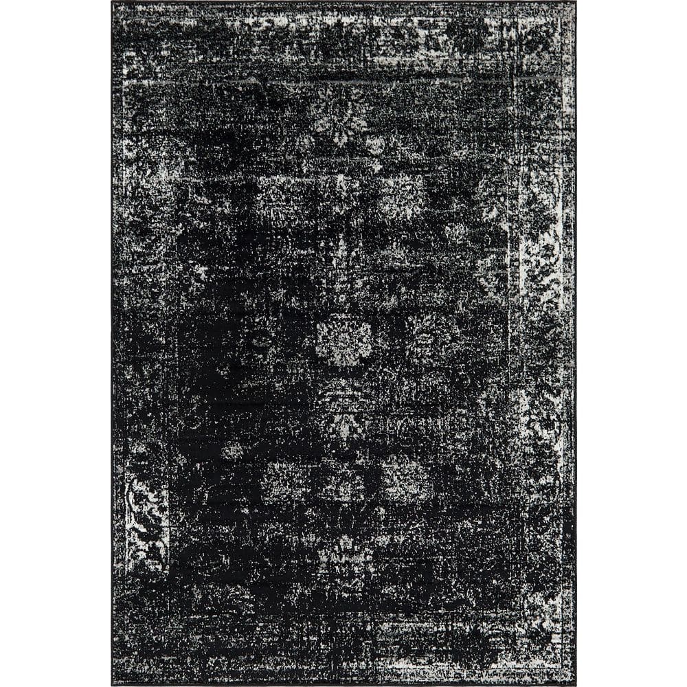 Modern Distressed Black & Ivory Rectangular Area Rug