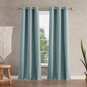 Faye Textured Aqua Polyester Blackout Grommet Tiebacks Curtain - 38 in. W x 96 in. L (2-Panels and 2-Tiebacks)
