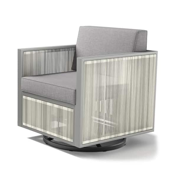 Square Tube Series Light Gray Wicker Outdoor Patio Glider with Cushion Guard Light Gray Cushions