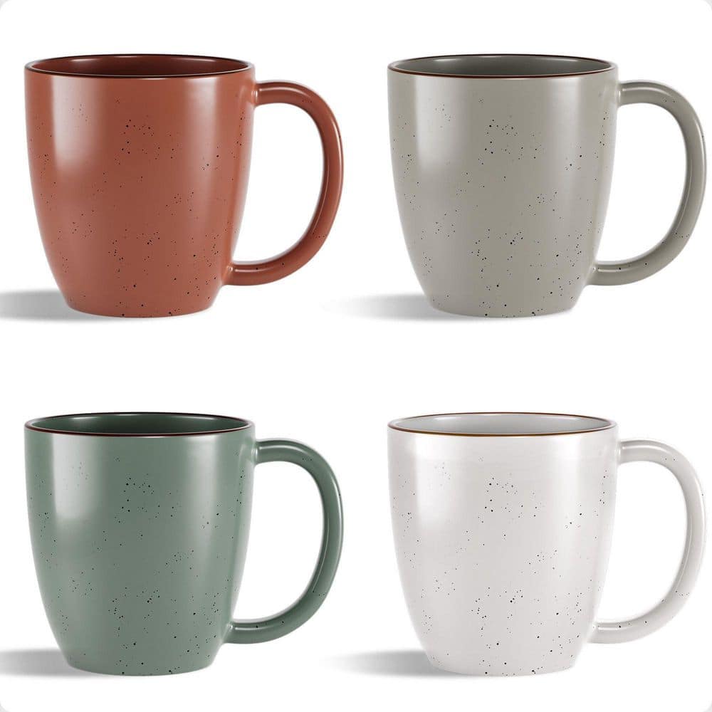 Wudkey 16 oz. Colorful Ceramic Coffee Mugs Set of 4, Thick Durable Ceramic Mugs with Handle, Dishwasher and Microwave Safe